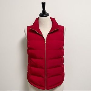 Talbots Red Puffer Sleeveless Zip Up Vest Small Duck Down Feathers Pockets